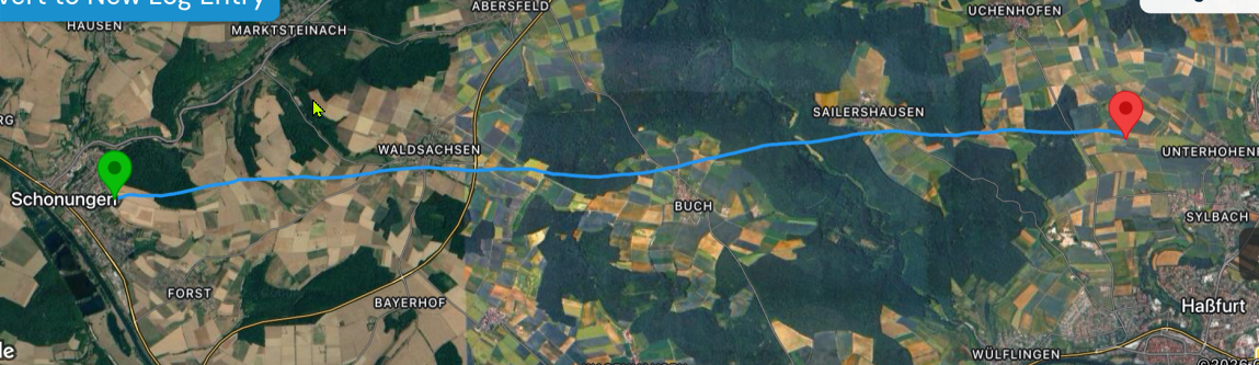 Ballonfahrt Route von Schonungen nach Unterhohenried